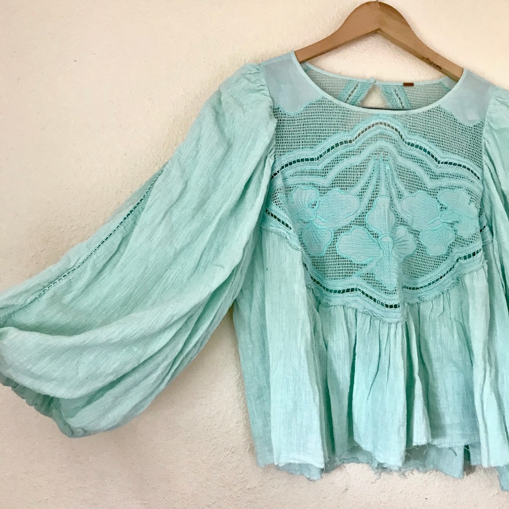 Free People Blouson Sleeve Woven Peasant Blouse
